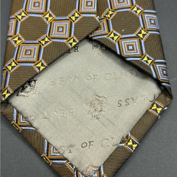 Robert Talbott Best Of Class Silk Tie Brown Blue Made In The USA 4” Geometric - Picture 6 of 9